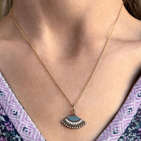 Vintage Enamel Fan Charm Pendant, from Doyle & Doyle antique and vintage jewelry boutique