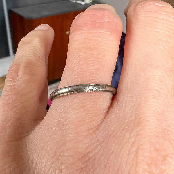 Vintage Patterned White Gold Wedding Band sold by Doyle and Doyle an antique and vintage jewelry boutique