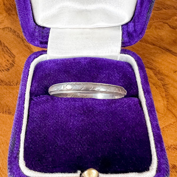 Vintage Patterned White Gold Wedding Band sold by Doyle and Doyle an antique and vintage jewelry boutique