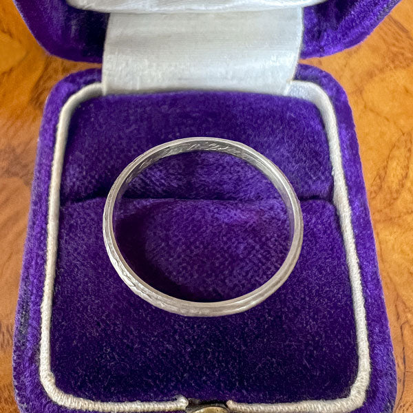 Vintage Patterned White Gold Wedding Band sold by Doyle and Doyle an antique and vintage jewelry boutique