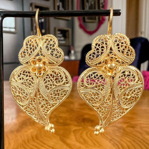 Vintage Portuguese Filigree Earrings with hallmark, from Doyle & Doyle antique and vintage jewelry boutique