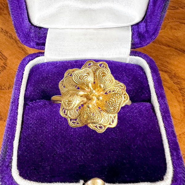 Vintage Filigree Flower Ring sold by Doyle and Doyle an antique and vintage jewelry boutique