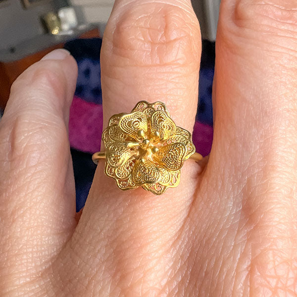 Vintage Filigree Flower Ring sold by Doyle and Doyle an antique and vintage jewelry boutique