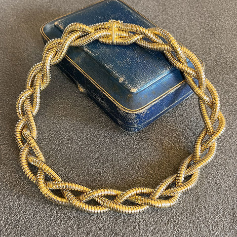 Vintage Braided Tubogas Gold Necklace sold by Doyle and Doyle an antique and vintage jewelry boutique