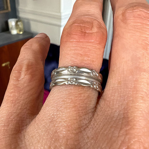 Vintage Wide Patterned Band Ring sold by Doyle and Doyle an antique and vintage jewelry boutique