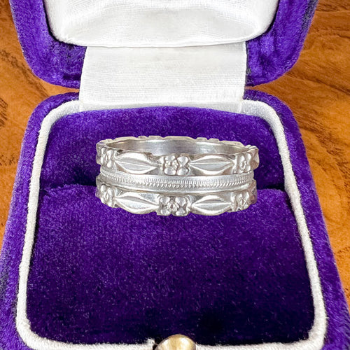 Vintage Wide Patterned Band Ring sold by Doyle and Doyle an antique and vintage jewelry boutique