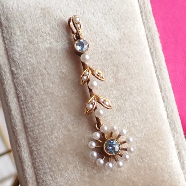 Vintage Aquamarine Lavalier Pendant Necklace sold by Doyle and Doyle an antique and vintage jewelry boutique