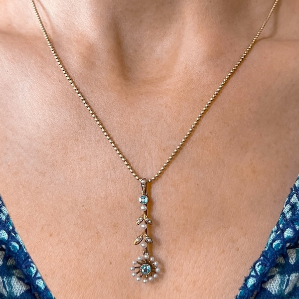 Vintage Aquamarine Lavalier Pendant Necklace sold by Doyle and Doyle an antique and vintage jewelry boutique