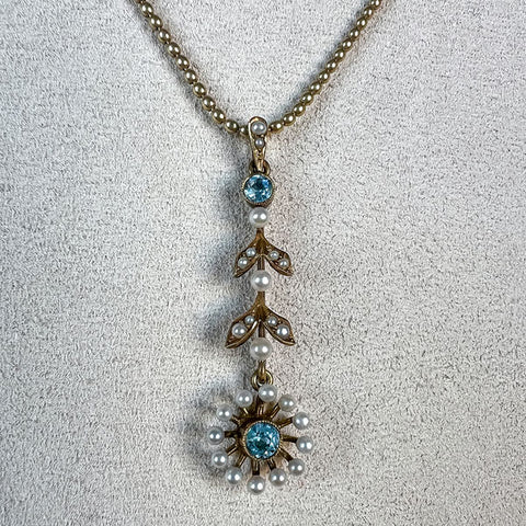 Vintage Aquamarine Lavalier Pendant Necklace sold by Doyle and Doyle an antique and vintage jewelry boutique