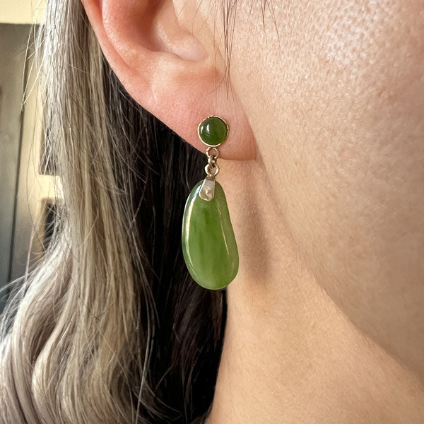 Vintage Jade Drop Earrings sold by Doyle and Doyle an antique and vintage jewelry boutique