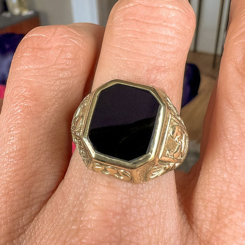 Egyptian Revival Onyx Ring sold by Doyle and Doyle an antique and vintage jewelry boutique