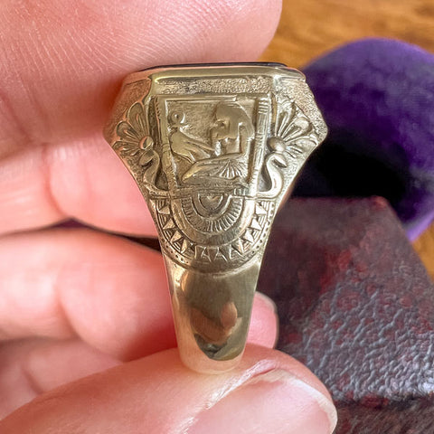 Egyptian Revival Onyx Ring sold by Doyle and Doyle an antique and vintage jewelry boutique