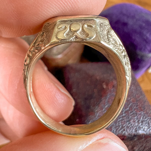 Egyptian Revival Onyx Ring sold by Doyle and Doyle an antique and vintage jewelry boutique