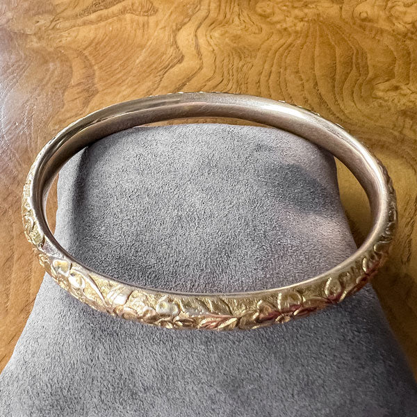 Antique Floral Patterned Gold Bangle Bracelet, from Doyle & Doyle antique and vintage jewelry boutique