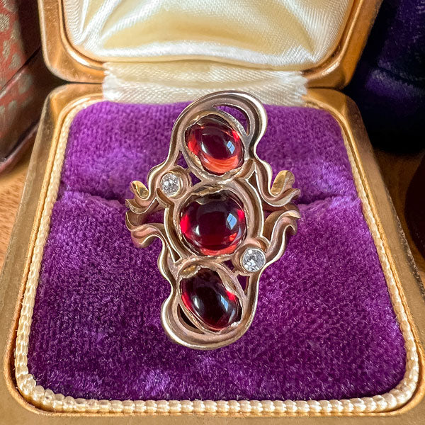 Vintage Arts & Crafts Garnet & Diamond Ring, from Doyle & Doyle antique and vintage jewelry boutique