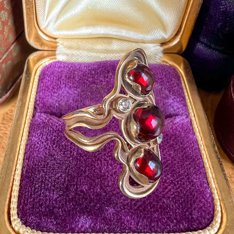 Vintage Arts & Crafts Garnet & Diamond Ring, from Doyle & Doyle antique and vintage jewelry boutique