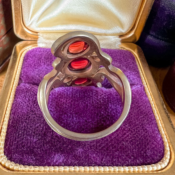 Vintage Arts & Crafts Garnet & Diamond Ring, from Doyle & Doyle antique and vintage jewelry boutique