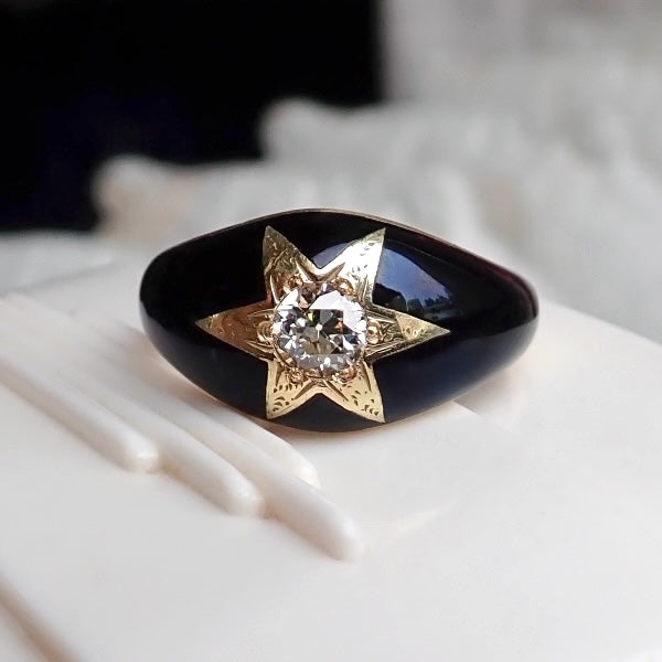 Antique Victorian Diamond Star and Black Enamel Ring from Doyle & Doyle jewelry