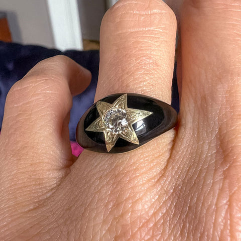 Antique Victorian Diamond Star and Black Enamel Ring from Doyle & Doyle jewelry