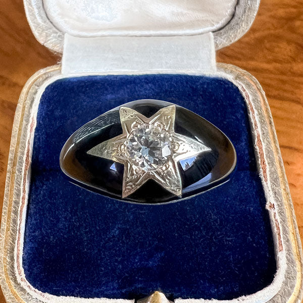 Antique Victorian Diamond Star and Black Enamel Ring from Doyle & Doyle jewelry