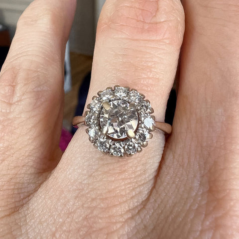 Vintage Diamond Cluster Ring Old Euro. 0.70ct. sold by Doyle and Doyle an antique and vintage jewelry boutique