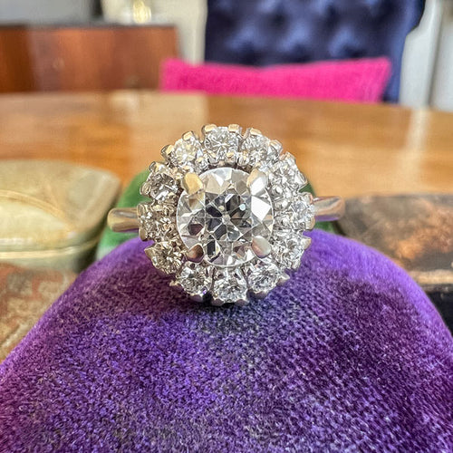 Vintage Diamond Cluster Ring Old Euro. 0.70ct. sold by Doyle and Doyle an antique and vintage jewelry boutique