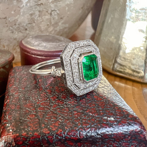 Art Deco Style Emerald & Diamond Ring, 1.05ct. sold by Doyle and Doyle an antique and vintage jewelry boutique