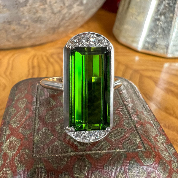 Vintage Green Tourmaline & Diamond Ring sold by Doyle and Doyle an antique and vintage jewelry boutique