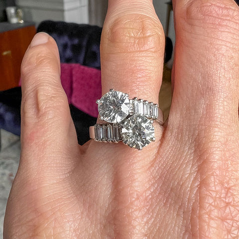 Vintage Diamond Toi et Moi Engagement Ring with baguettes, from Doyle & Doyle antique and vintage jewelry boutique