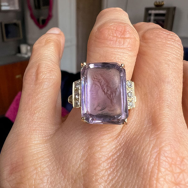 Vintage Amethyst Intaglio Ring sold by Doyle and Doyle an antique and vintage jewelry boutique