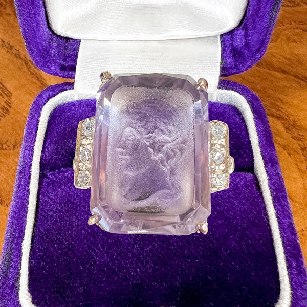 Vintage Amethyst Intaglio Ring sold by Doyle and Doyle an antique and vintage jewelry boutique