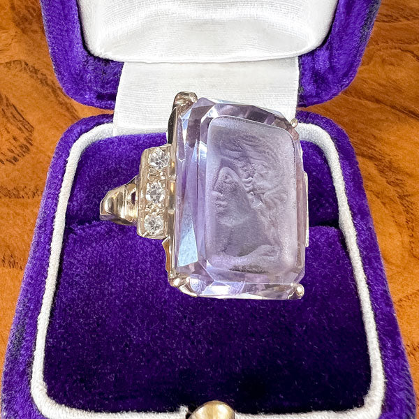 Vintage Amethyst Intaglio Ring sold by Doyle and Doyle an antique and vintage jewelry boutique