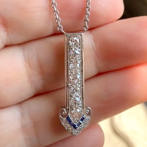 Art Deco Diamond & Sapphire Arrow Pendant