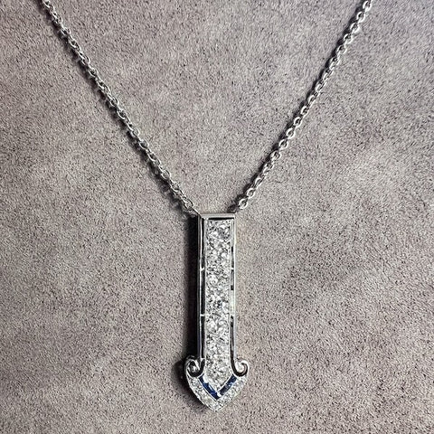 Art Deco Diamond & Sapphire Arrow Pendant, sold by Doyle & Doyle antique and vintage jewelry boutique