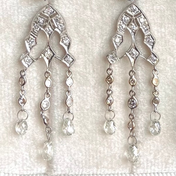 Vintage Diamond Drop Earrings with diamond briolettes, from Doyle and Doyle an antique and vintage jewelry boutique