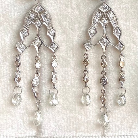 Vintage Diamond Drop Earrings with diamond briolettes, from Doyle and Doyle an antique and vintage jewelry boutique