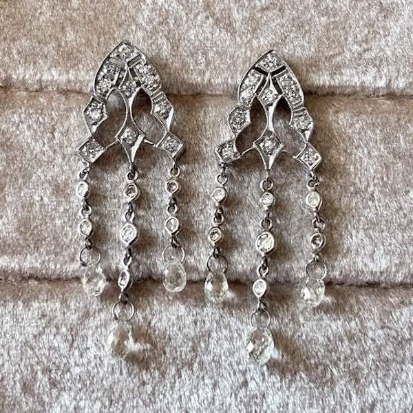 Vintage Diamond Drop Earrings with diamond briolettes, from Doyle and Doyle an antique and vintage jewelry boutique