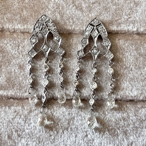 Vintage Diamond Drop Earrings with diamond briolettes, from Doyle and Doyle an antique and vintage jewelry boutique