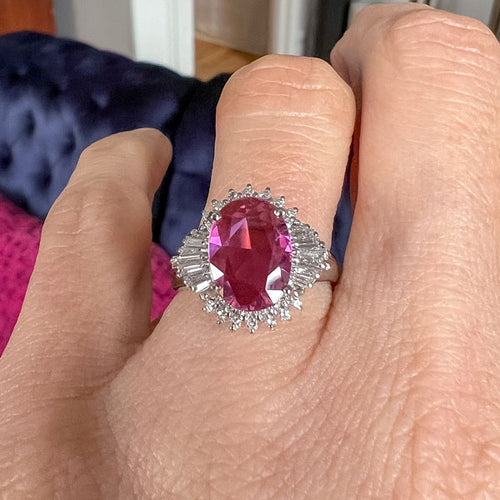 Vintage Pink Sapphire & Diamond Ring, 1.93ct. sold by Doyle and Doyle an antique and vintage jewelry boutique