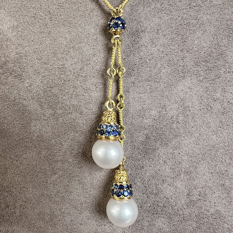 Vintage Pearl & Sapphire Necklace sold by Doyle and Doyle an antique and vintage jewelry boutique