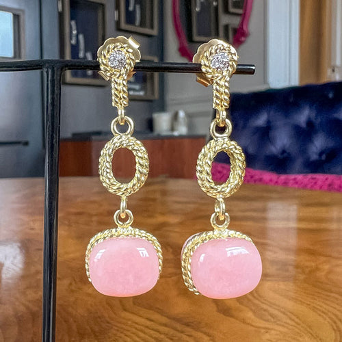 Vintage Pink Opal & Diamond Drop Earrings sold by Doyle and Doyle an antique and vintage jewelry boutique