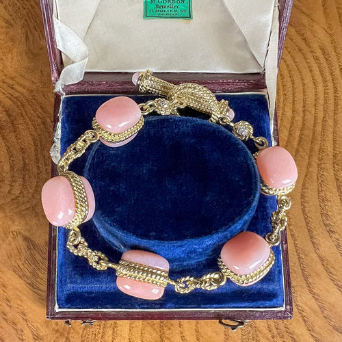 Vintage Pink Opal & Diamond Bracelet sold by Doyle and Doyle an antique and vintage jewelry boutique