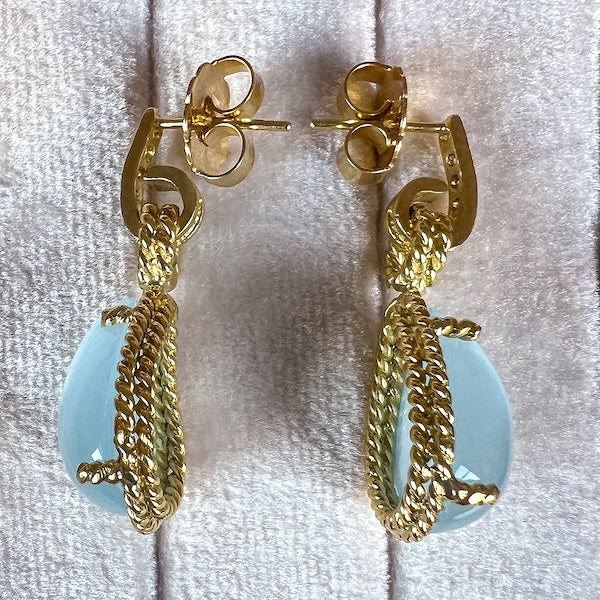 Vintage Aquamarine & Diamond Drop Earrings, sold by Doyle & Doyle an antique and vintage jewelry boutique