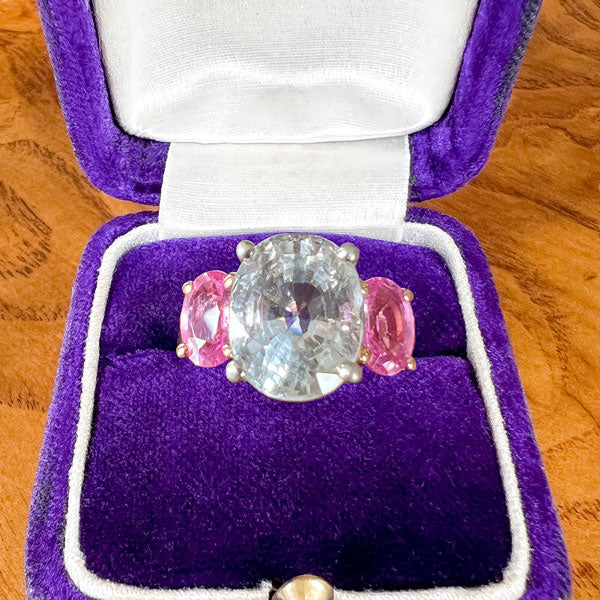 Vintage Light Blue & Pink Sapphire Ring sold by Doyle and Doyle an antique and vintage jewelry boutique