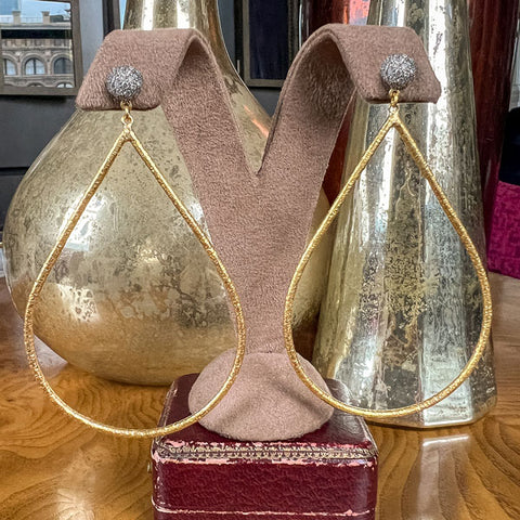 Vintage Diamond and Large Gold Tear Drop Earrings, from Doyle & Doyle antique and vintage jewelry boutique
