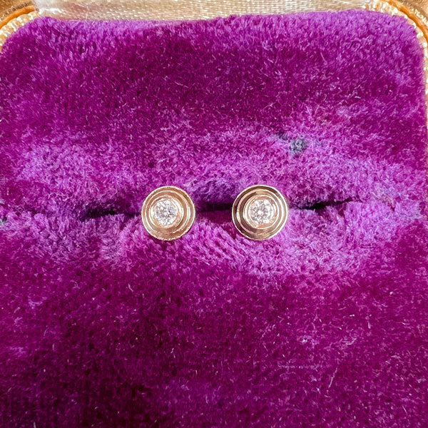 Ridged Diamond Stud Earrings, 0.04ctw. sold by Doyle and Doyle an antique and vintage jewelry boutique