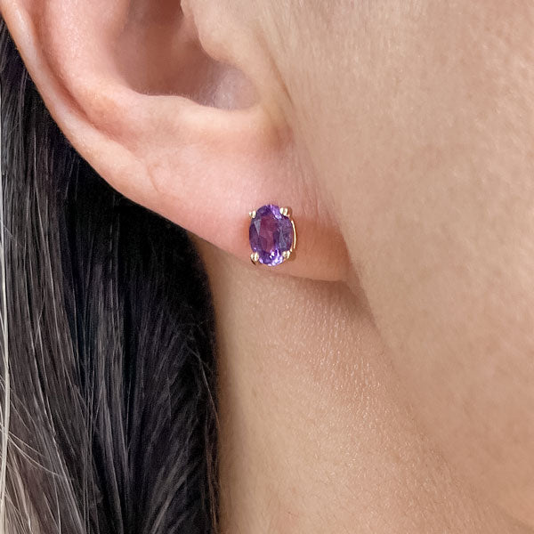 Vintage Amethyst Stud Earrings sold by Doyle and Doyle an antique and vintage jewelry boutique