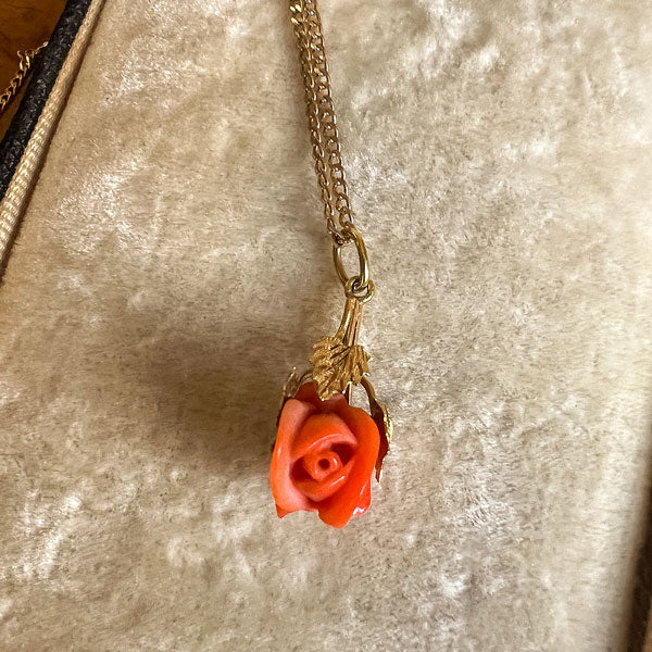 Vintage Carved Coral Flower Pendant sold by Doyle and Doyle an antique and vintage jewelry boutique