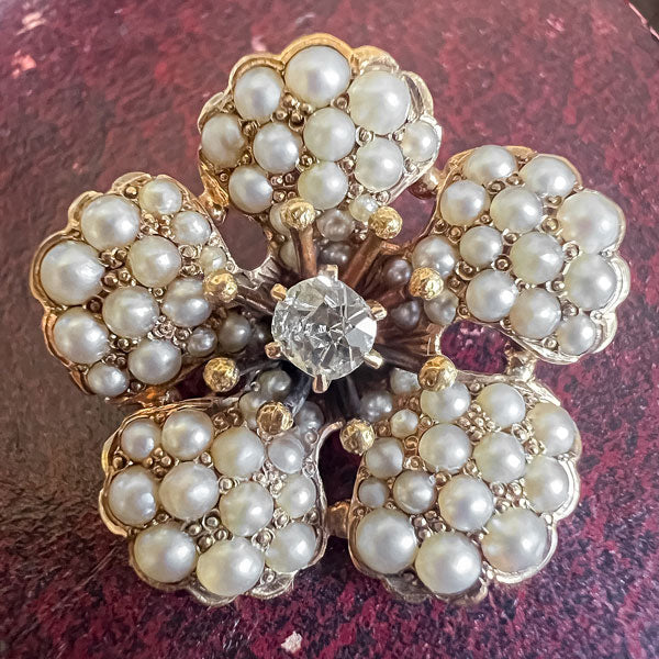 Antique Diamond & Pearl Flower Pin/ Pendant, from Doyle & Doyle antique and vintage jewelry boutique