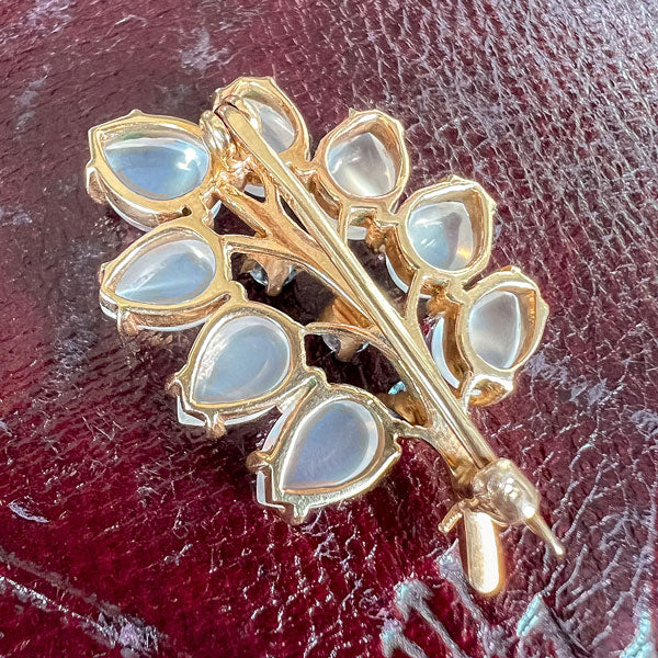 Retro Moonstone & Sapphire Leaf Pin, from Doyle & Doyle antique and vintage jewelry boutique